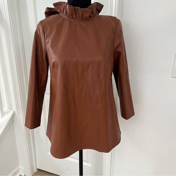NWT TUCKERNUCK Cognac Leather Faye Blouse SZ XS EUC Faux Leather - Picture 2 of 6